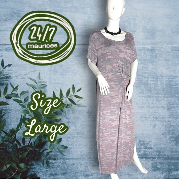 MAURICES 24/7 camo knot front maxi dress Size Large - Picture 1 of 8